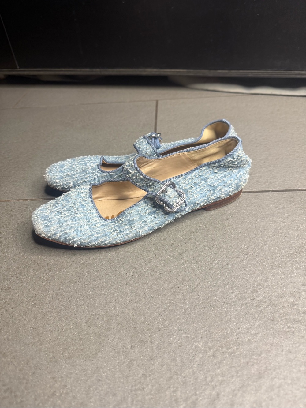 Sam Edelman Michaela Montrose Blue Denim Mary Jane Flats Square Toe Size 5.5